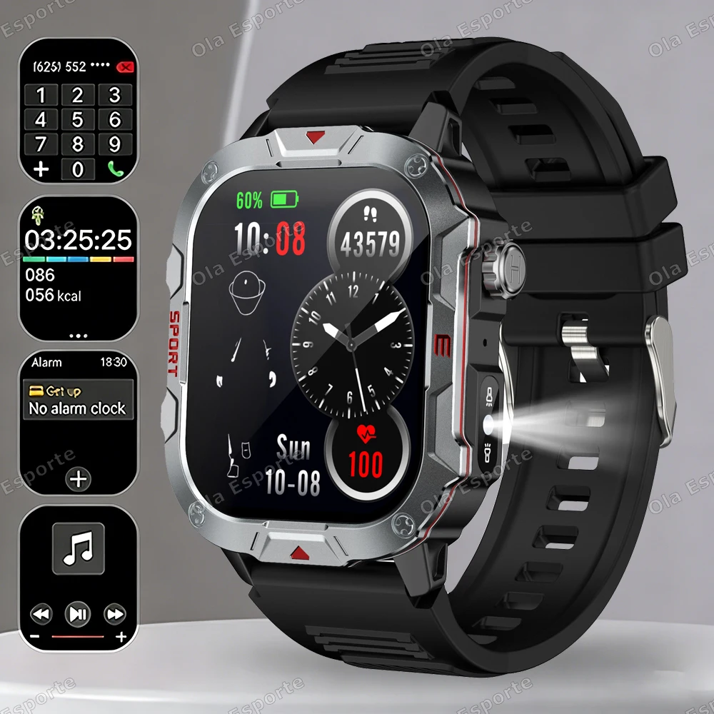 

New LED Flashlight Sports Smart Watch Men 2.01 HD Screen Blood Oxygen Bluetooth Talking Watches Multi-Sports Outdoor Smartwatch