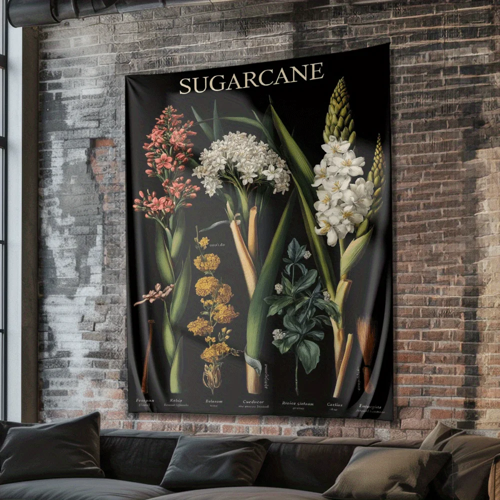 Black bouquet pattern Digital printing polyester wall tapestry suitable for use in living rooms bedrooms offices bars and party