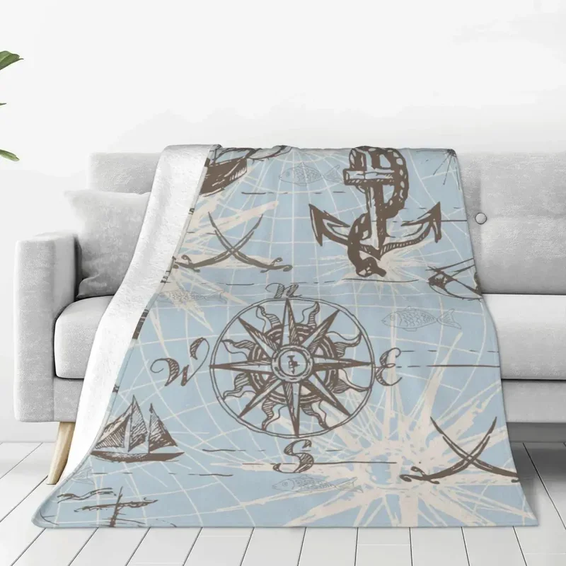 Sea Map Nautical Symbol Knitted Blanket Fleece Sailing Yachts Routs Lightweight Thin Throw Blanket for Bed Bed Rug