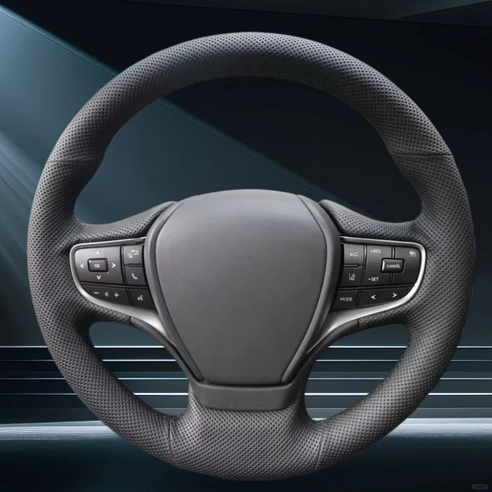 

Hand Stitched Black Perforated Non-slip Microfiber Leather ES300h ES330 ES350 NX300h Steering Wheel Cover For Lexus GS300h