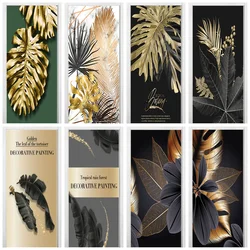 Black Gold Tropical Plants Door Sticker Cover Self Adhesive PVC Palm Leaves Poster Apartment Cabinet Home Door Wallpaper Decor