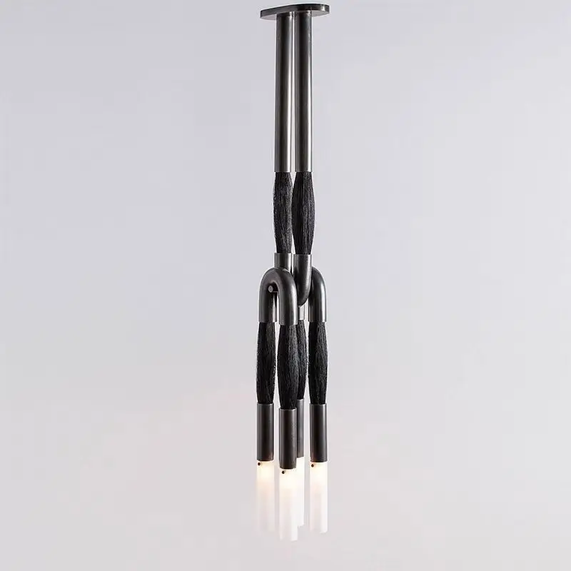 Post-Modern Minimalist Retro Horsehair Multi-color Chandeliers Art Deco Style Creative LED Dimmable Lamps For Living Room image 6