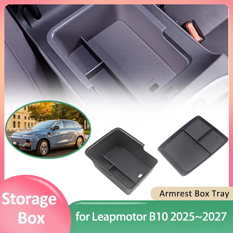 

Car Storage Box for Leapmotor B10 2025~2027 2026 Rubber Silicone Mat Center Console Organizer Store ABS Armrest Tray Accessories