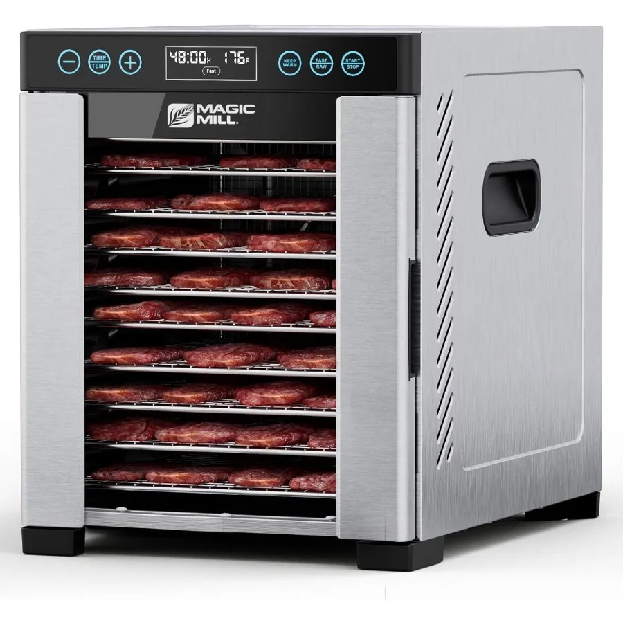 Macchina professionale per disidratatore alimentare con 10 vassoi in acciaio inossidabile per asciugare dolcetti per cani a scatti, erbe, carne, manzo e frutta dotate di