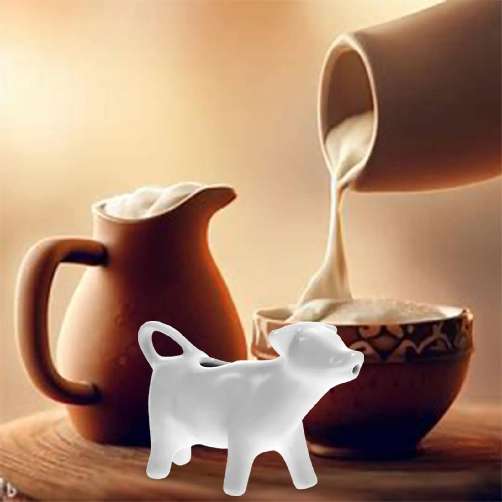 Syrup Pitcher Heat Resistant Ceramic Creamer Cow Shape Gravy Dispenser Pourer Frothing Mini Container