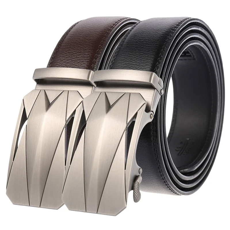 130 140 150 160 170cm Large Size Belts Metal Automatic Buckle Men's Belt Genuine Leather Belts 3.50cm Width Brown