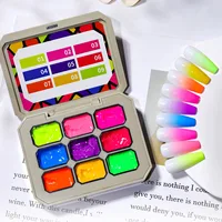 1 pièce Gel de transfert fluorescent à neuf grilles, couleurs arc-en-ciel vives, haute saturation, gel vernis à ongles UV et LED, pour salon et DIY, Y2K INS 3