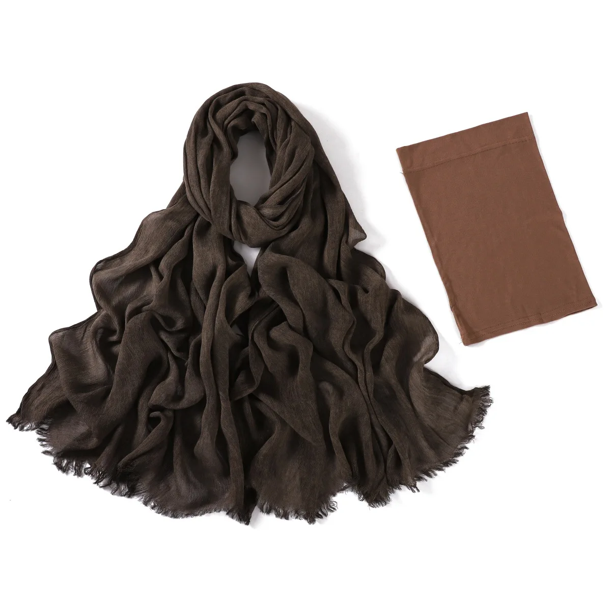 

Crinkled Long Scarf with Matching Elastic Tube Cap Set Convenient Hijab Inner Cap Scarf Muslim Wrap Hat Set Headscarf Cover Arab