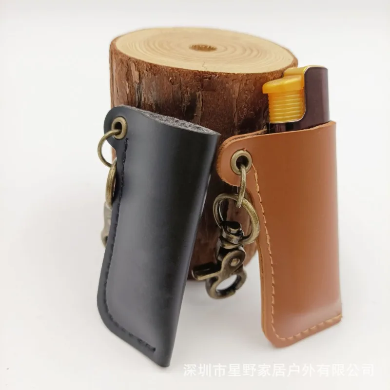 Genuine Cowhide Leather Lighter Case Holder For Lighters Sleeve Cover Leather Case With Metal Horseshoe Shackles