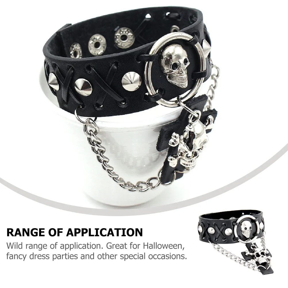

Bracelet Halloween Wrist Decoration Finger Punk Vintage Style Jewelry First Layer Cowhide Delicate Pattern
