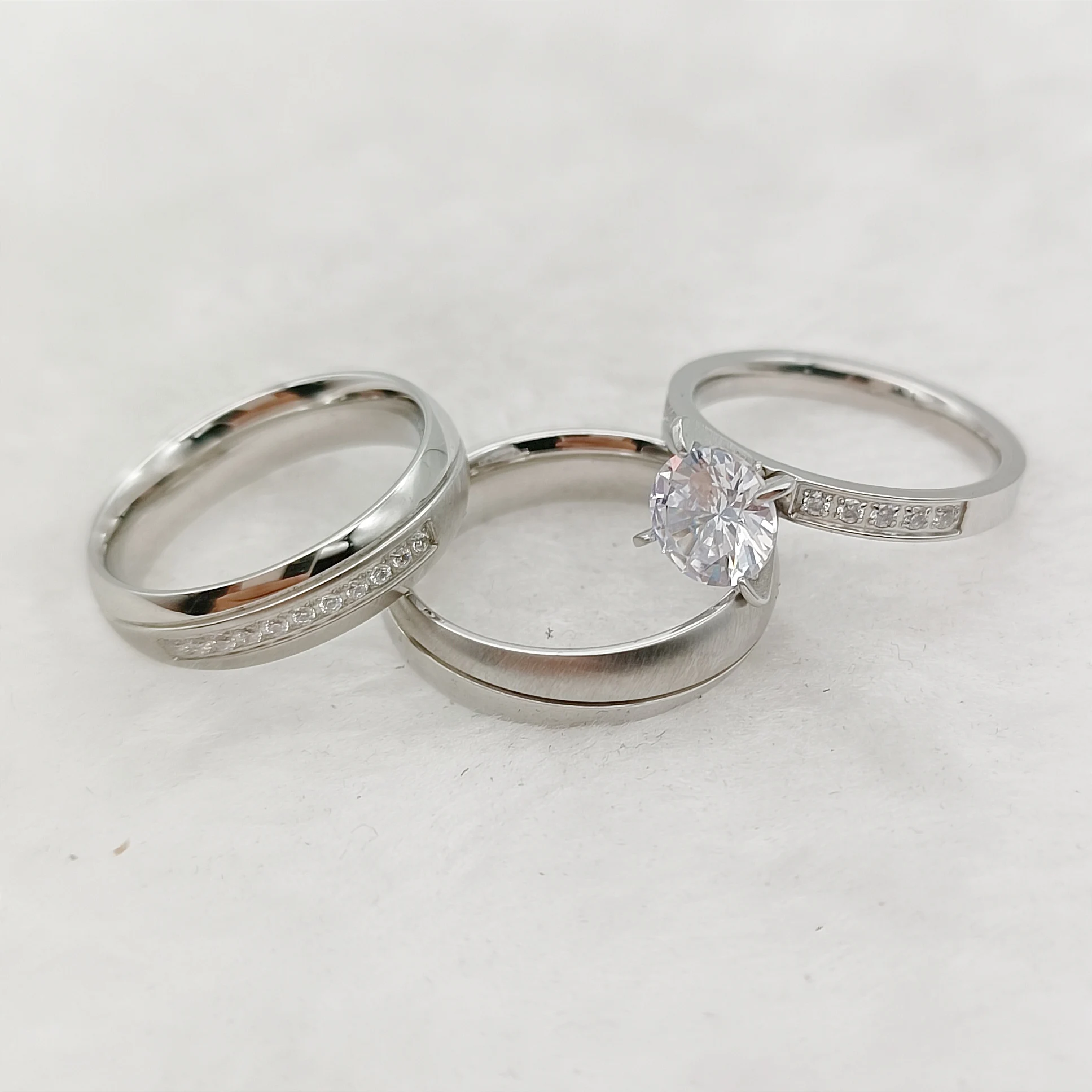 Cz Stone Bridal Sets 3pcs Wedding Engagement Rings For Men And Women Love Alliances Silver Color
