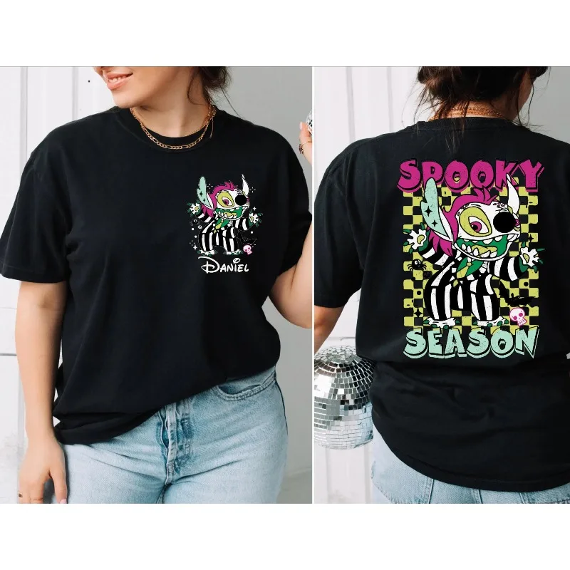 

Хэллоуинская рубашка Stitch Horror Season, забавная футболка Disney Stitch Halloween, футболка Disneyland Horror Stitch Halloween