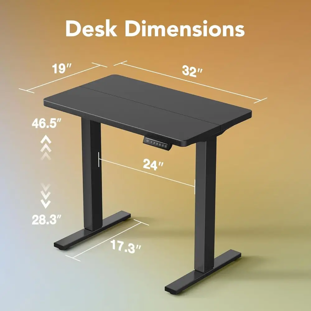 Adjustable Height 32 Electric Standing Desk with 4 Memory Settings for Home Office & Computer Workstation in Black