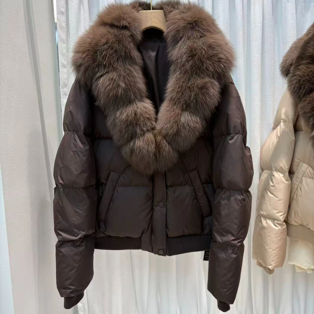Women's Down Jacket Daily Commuting Winter Puffer Coat Comfortable Natural Fur Coat Casual Wear Outerwear and Seasonal Style