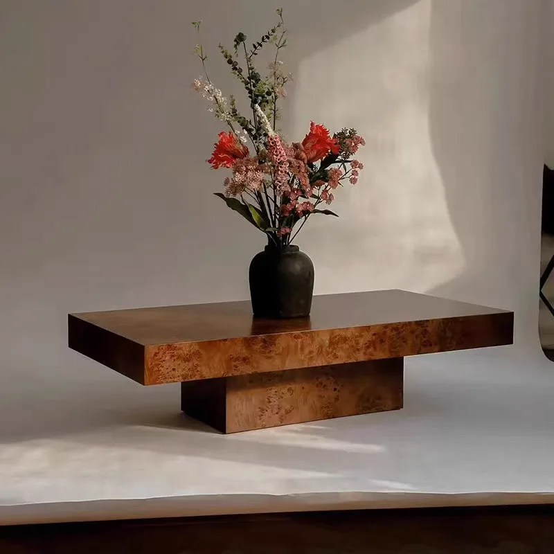 

Retro light luxury, solid wood bark coffee table living room small side table set