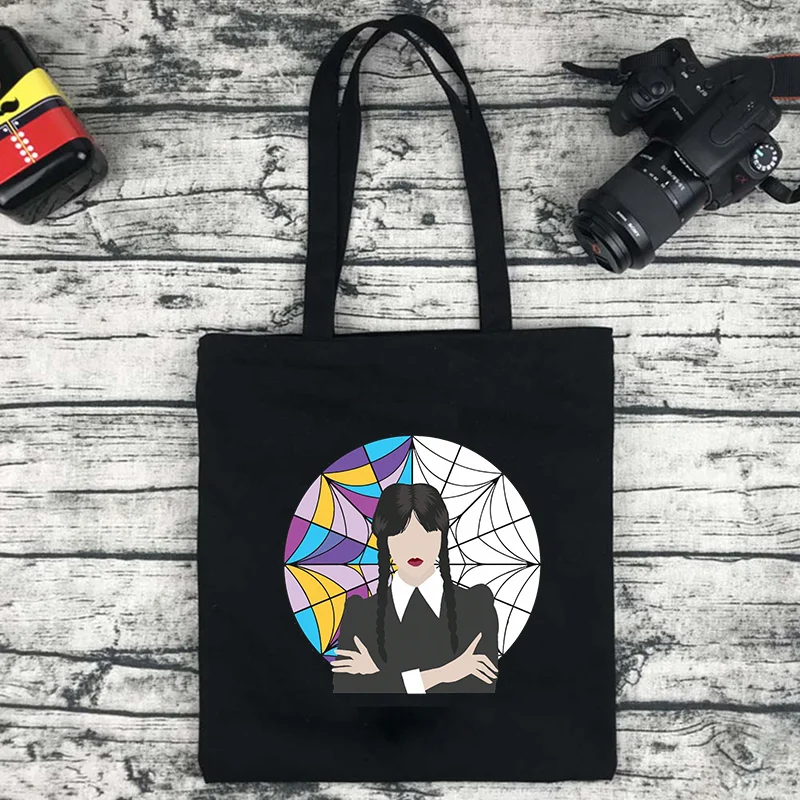 Nevermore Academy Wednesday Addams Eco Tote Bags Big Canvas Bag Reusable Shopping Bag for Women Shopping Bag Female Eco Bag image 4