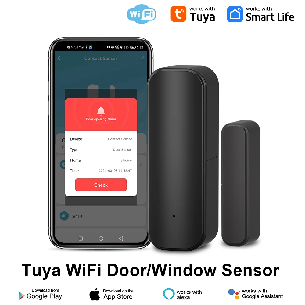 

Wi-Fi детекторы открытия и закрытия дверей Tuya датчик окна с уведомлением о приложении контактный датчик для домашней безопасности черного цвета