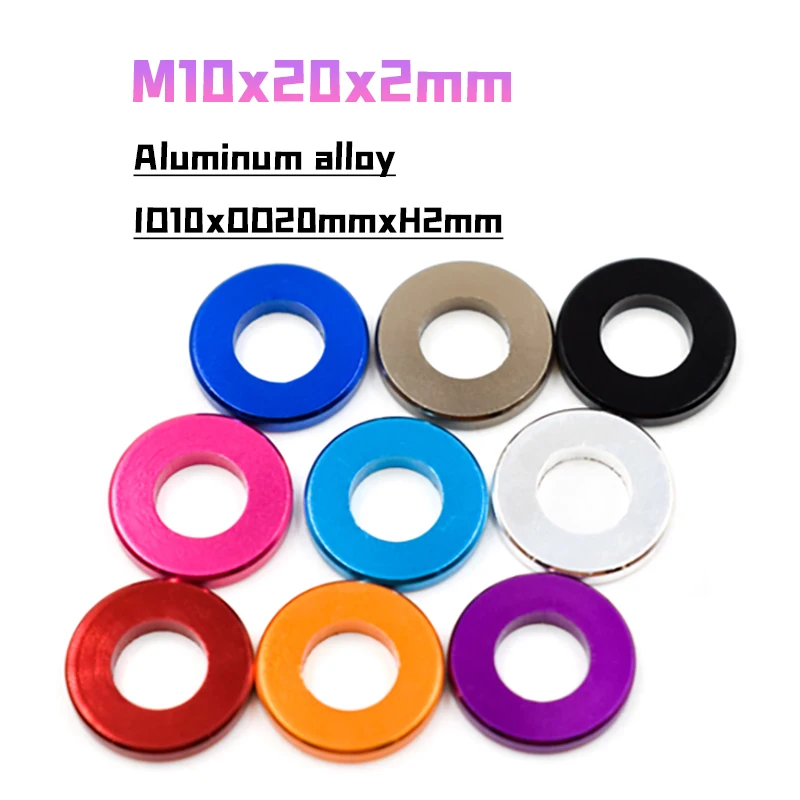 2pcs/lot Aluminum Anodized Flat Washer Metric Colorful Flat Washer Spacer Gasket Id 10mm X Outer Diameter 20mm X Thickn2mm