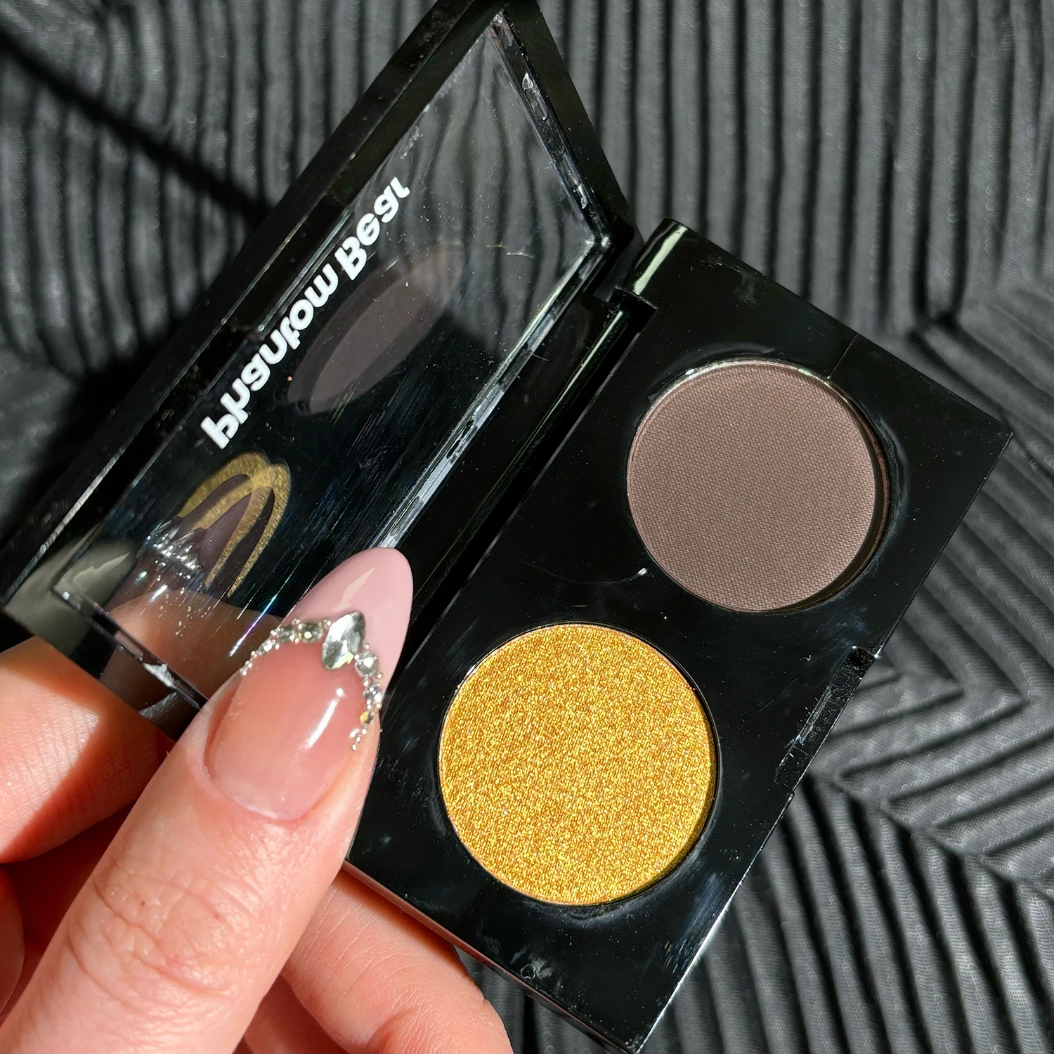 Zweifarbige Lake Blue Lidschatten-Palette, mattbraun, goldfarben, metallischer Glitzer, erhellt die Augen, Pigment-Make-up-Kosmetik