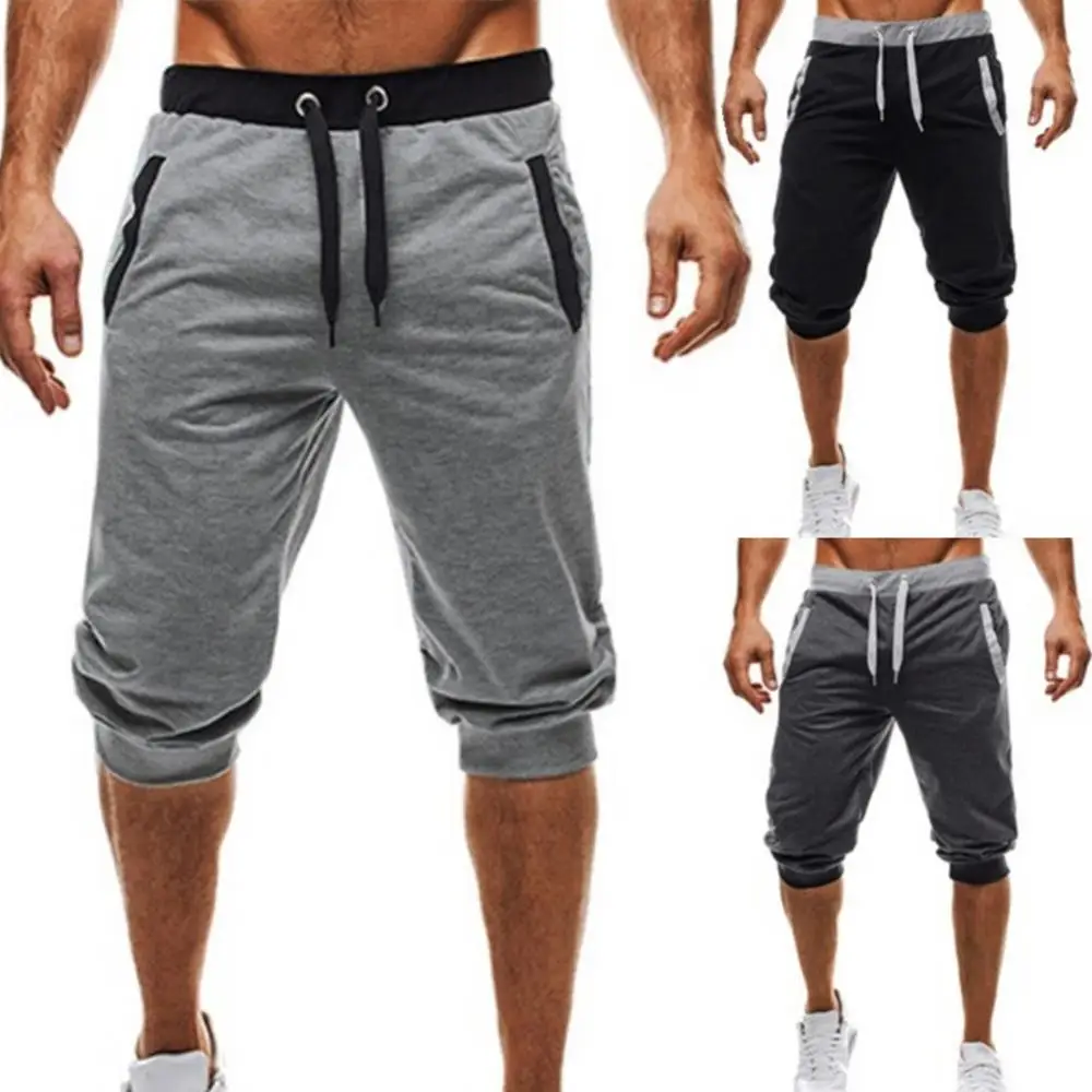 Pantalones bombachos de verano para hombre, pantalón de chándal deportivo con cordón, ropa deportiva ajustada para el trabajo diario, color negro