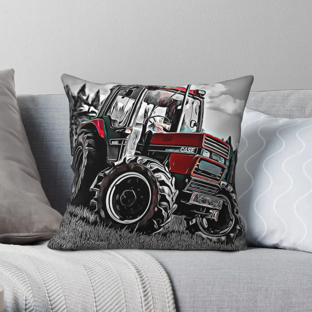 

Agriculture Tractor Square Pillowcase Polyester Linen Velvet Printed Zip Decorative Home Cushion Cover 45x45