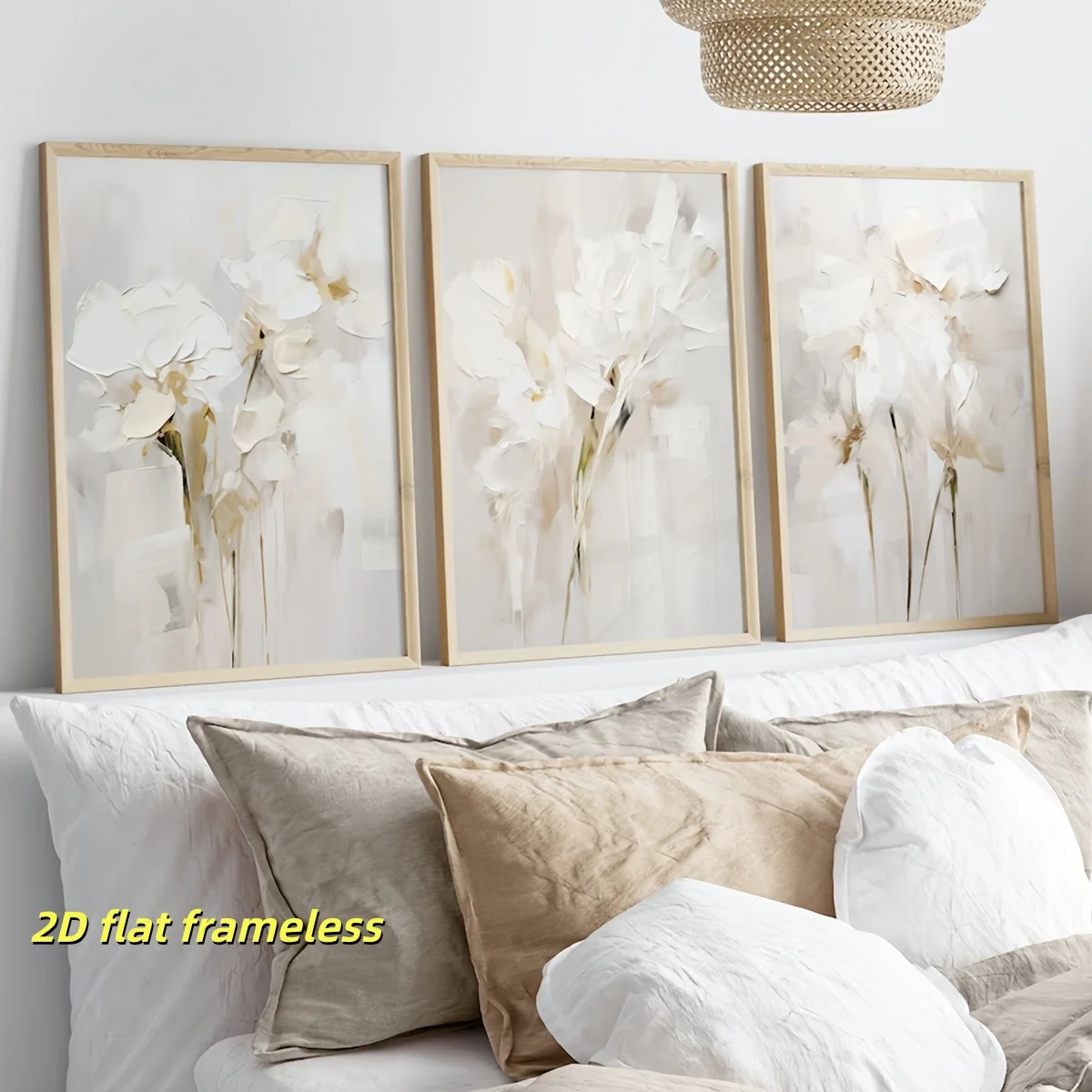 3 neutrale abstrakte beige Blumenkunst-Leinwandposter, moderne minimalistische Wanddekoration, 2D-Flachdruck, rahmenlose Gemälde
