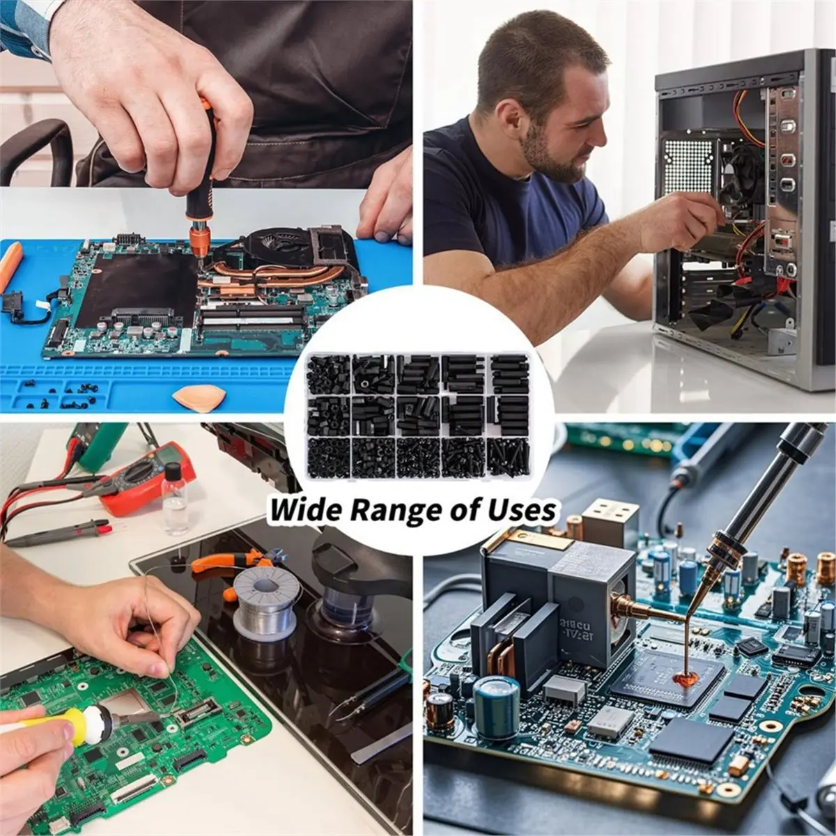 Multi-use Gear 580 PCS M3 Black Nylon Standoff Kit with Spacers, Screws, and Nuts - Motherboard & PCB Mounting Standoffs and Scr