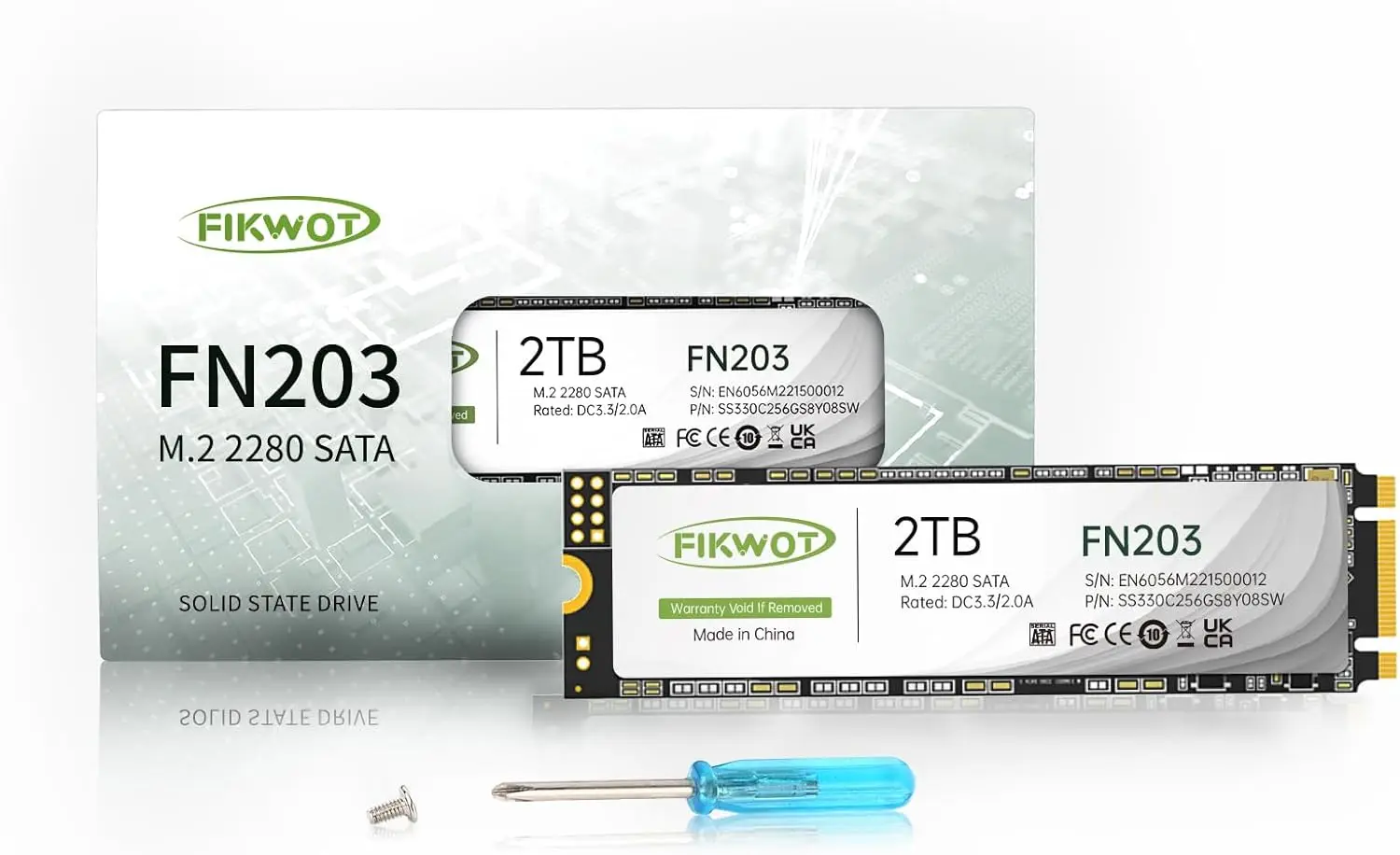 Fikwot FN203 M.2 SATA III SSD SLC TLC Up to 550MB/s NGFF Internal Solid State Drive 128GB/256GB/512GB/1TB for Desktop/Mini Pcs