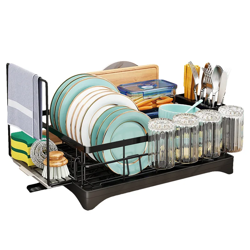 High Quality 2-Tier Kitchen Storage Rack Black Dish Dry Sink Cutlery Tableware Utensil Drainer Holder Home Use