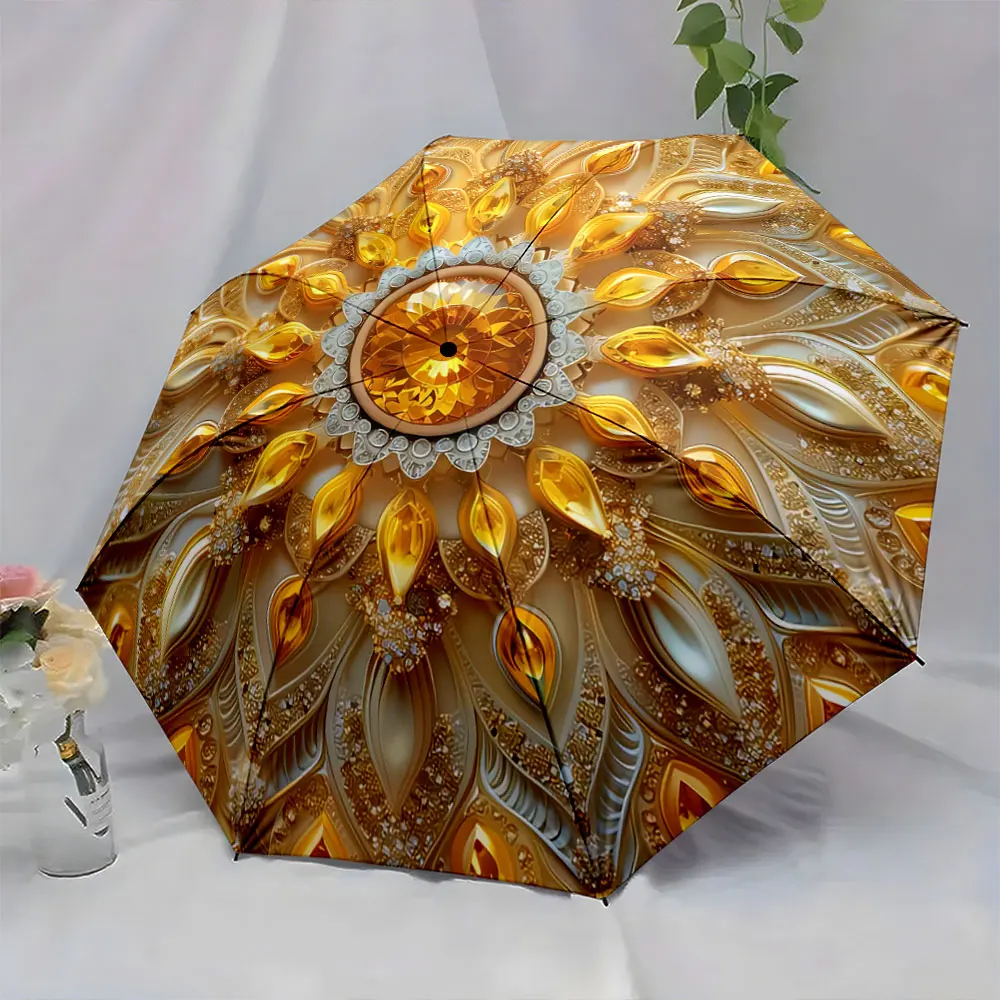 Golden Mandala Pattern Decorative Umbrella Design portable waterproof sun rain umbrella for outdoor travel beach