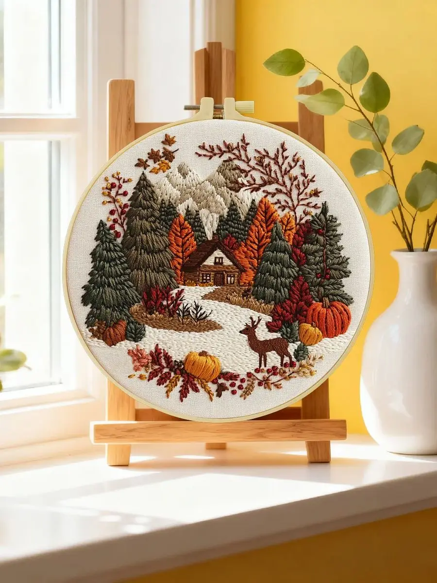 1 Stück 20X20CM/15X15CM 7,87/6,3 Zoll Wald-Stickerei-Starter-Kit DIY-Kit DIY-Stickerei-Set für Anfänger – Detail 6