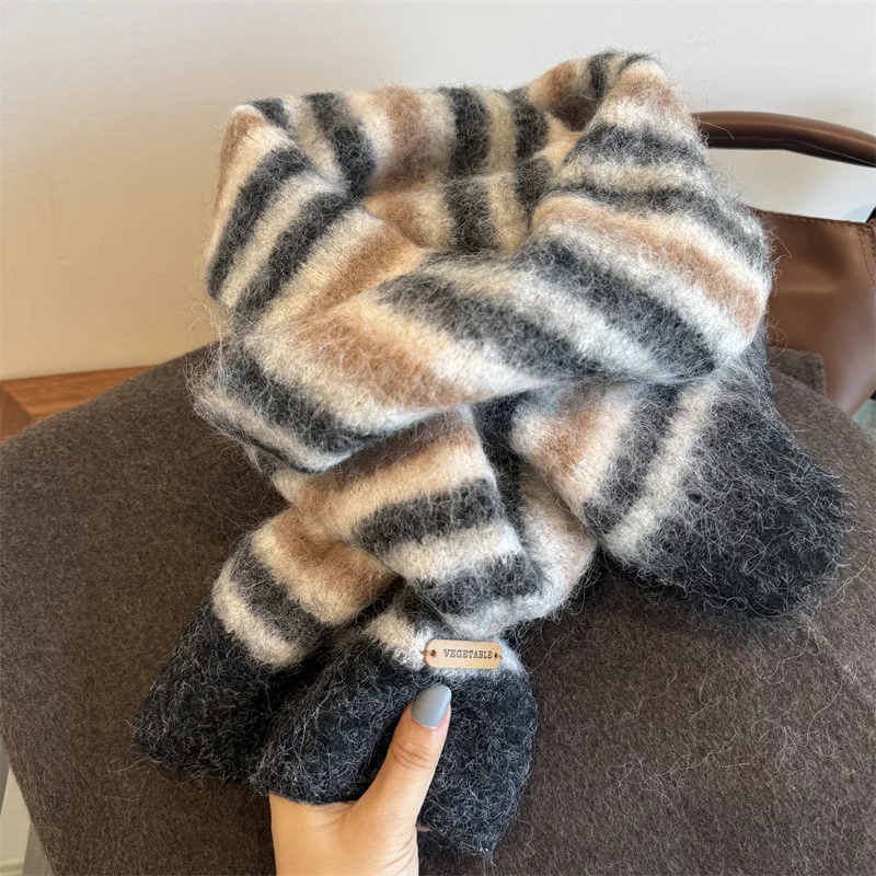 2024 New Warm Cashmere Scarf Winter Stripe Pashmina Thick Blanket Shawls And Warps Bufanda Foulard Neckerchief Design Echarpe