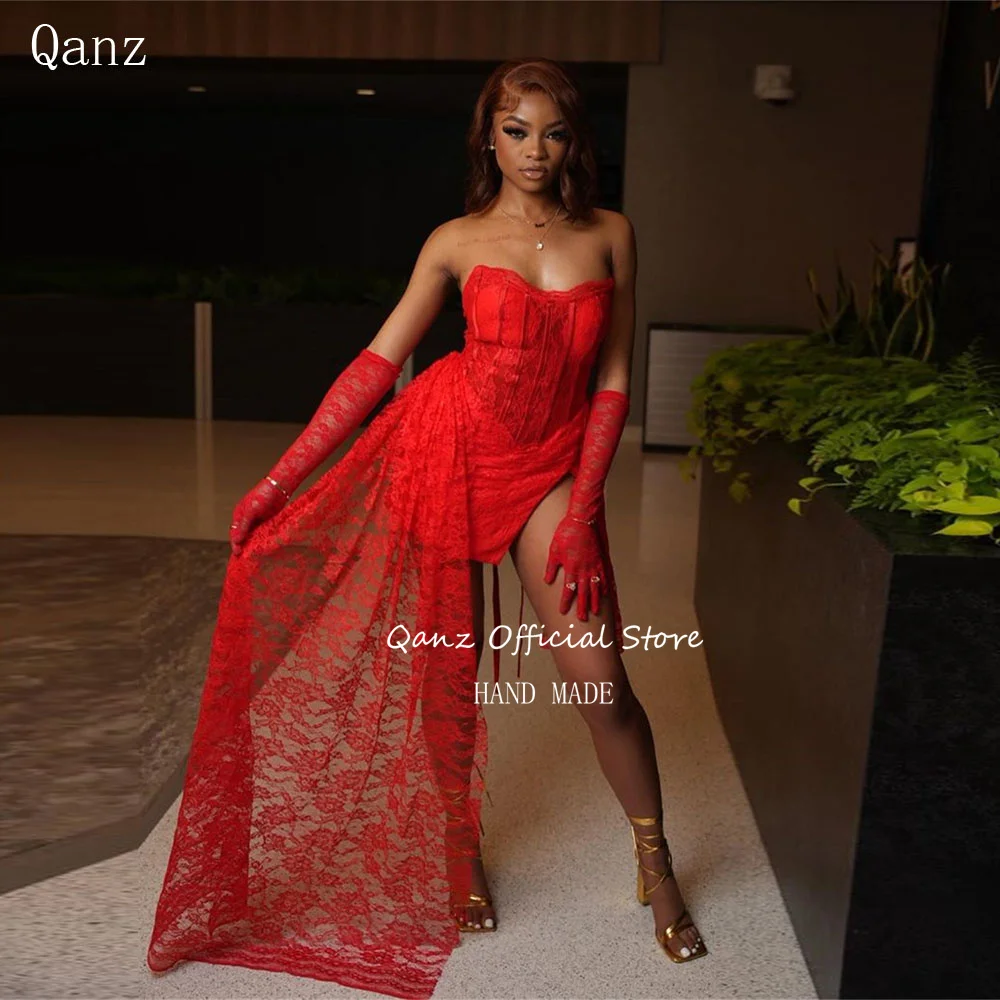 

Qanz Red Robe Africaine De Soirée Chic Et élégante Mini Lace Slit Sexy Evening Dresses Long Tail Birthday Dresses Luxury 2024