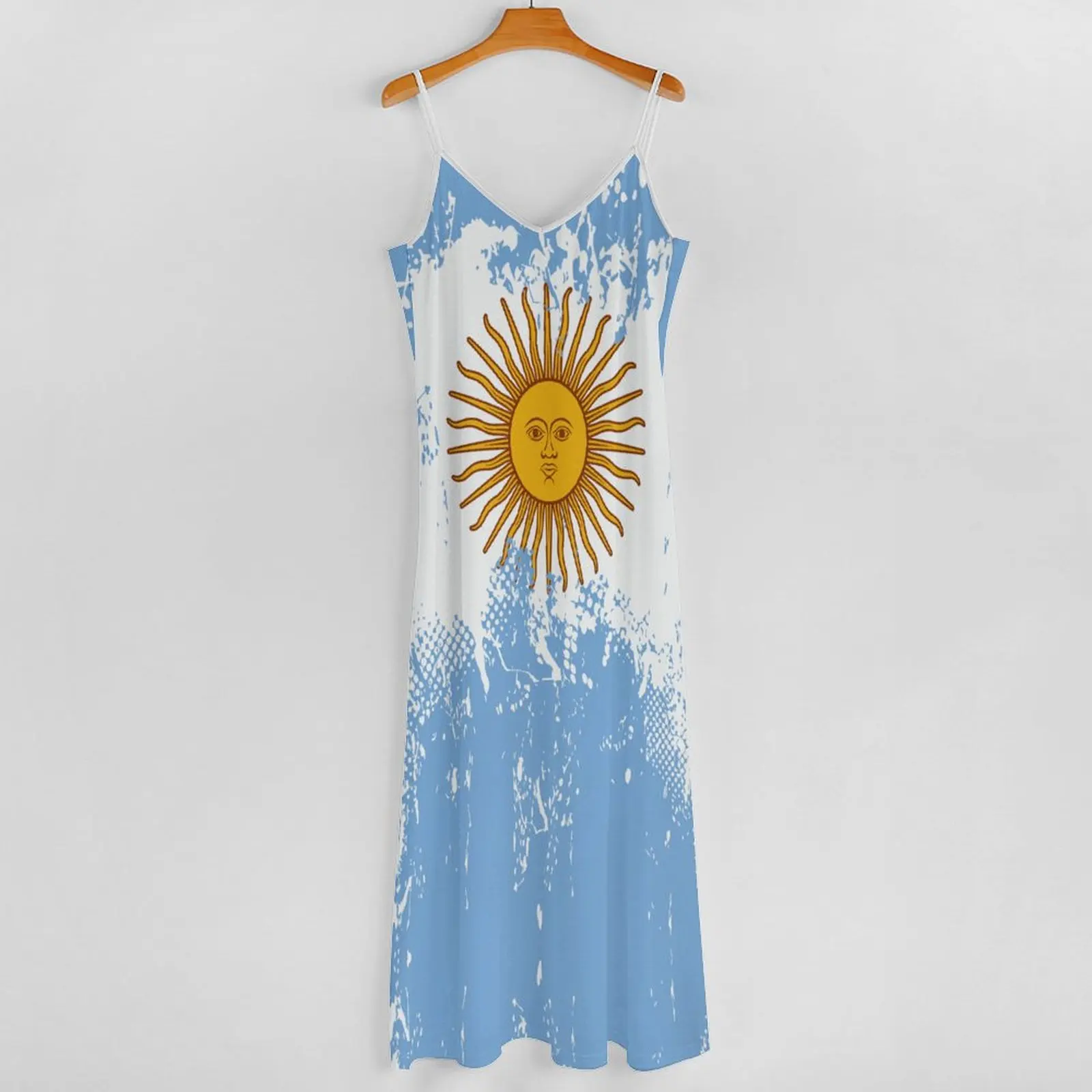 Long Dresses Dress Argentina Flag Grain Print New Casual Sleeveless Women's V-Neck Printed Dress Swing Retro Dresses