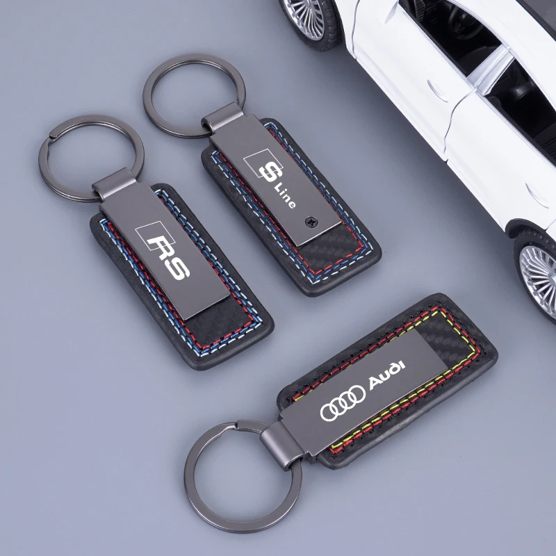 New Hand Sewn Carbon Fibre Car Emblem Keychain Key Rings For Audi RS Sline A6 C5 C6 C7 C8 A4 B5 B6 B7 B8 B9 S3 S4 S5 Q3 8U Q5 8R