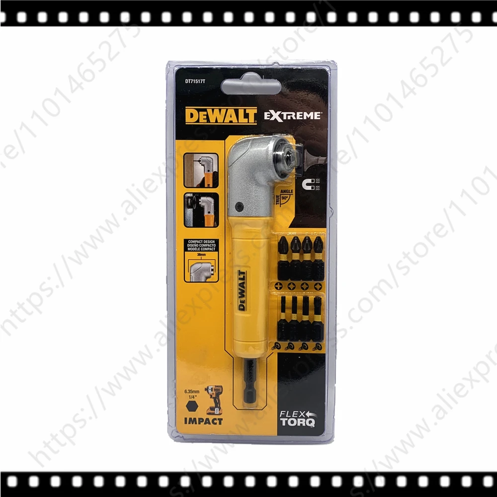 DEWALT 90°Right Angle Attachment 10 Piece Set With 9 x 25MM Screwdriver Bits DT71517T 71517 DT71517 Power Tool Accessories