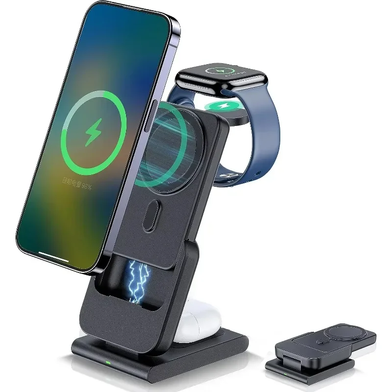 

Hot folding 3in1 wireless charging station 5000mAh wireless Power Bank 15W Magnetic Wireless Charger for iPhone15 apple watch 9