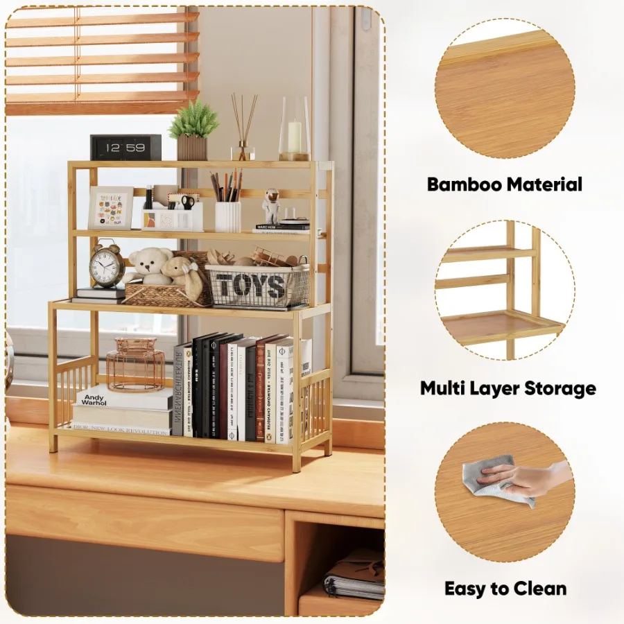 Rak Meja 4 Tingkat dari Bambu, Rak Buku Meja, Rak Meja untuk Atas Meja, Rak Meja untuk Rumah atau Kantor