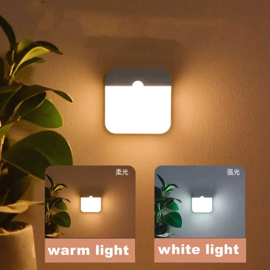 PIR Motion Sensor LED Night Light USB Rechargeable Withswitch Night Lamp for Bedroom Kitchen Cabinet Light Wireless Closet Light