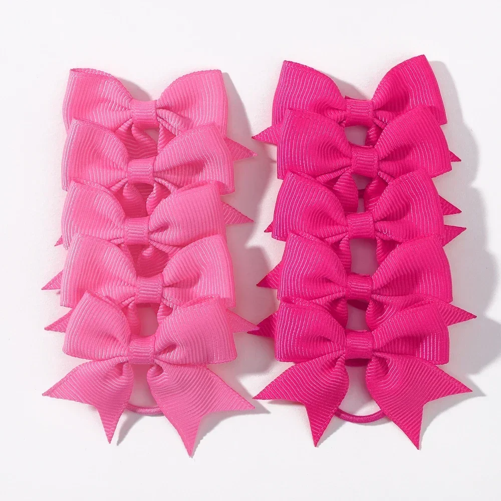 10 Stks/partij Grosgrain Lint Pigtail Bows Elastische Haarbanden Haarbanden Houders Nieuwjaar Haaraccessoires Voor Baby Meisjes Cadeau