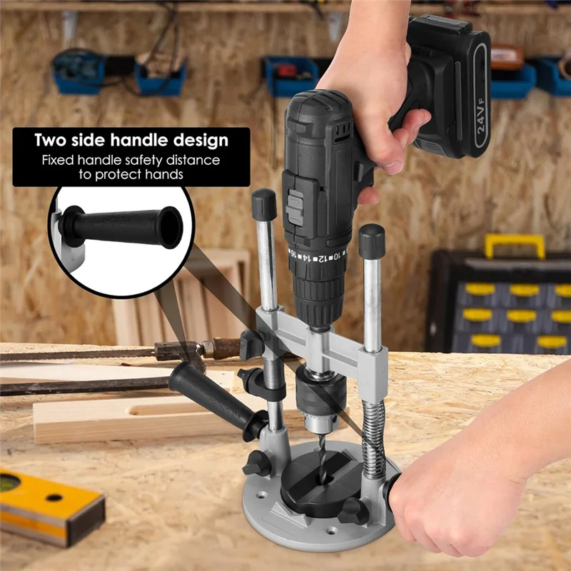 

JHD Drill Guide Attachment For Precise Straight Holes, Universal Hand Drill Adapter With Bench Clamp Electric Repair
