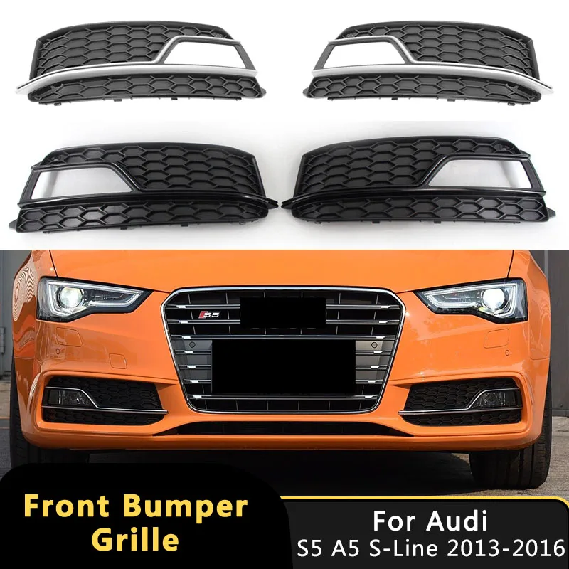 

2 шт. для Audi S5 A5 Sline бампер 2013-2016 противотуманная сотовая шестигранная сетка светильник гриль лампа крышка 8T0807681M 8T0807682M аксессуары