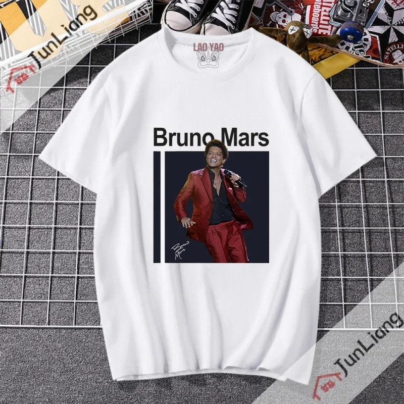 T-Shirt Bruno Mars Impression Hip Hop En Coton - Chemise Manches Courtes Col Rond Décontractée Unisexe, Cadeau Fan XS-3XL
