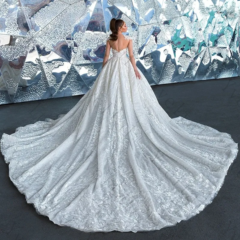 Customized Embroidered Lace Sleeveless Wedding Dress Temperament Sweetheart Appliques Royal Train Bridal Gown Princess Dresses