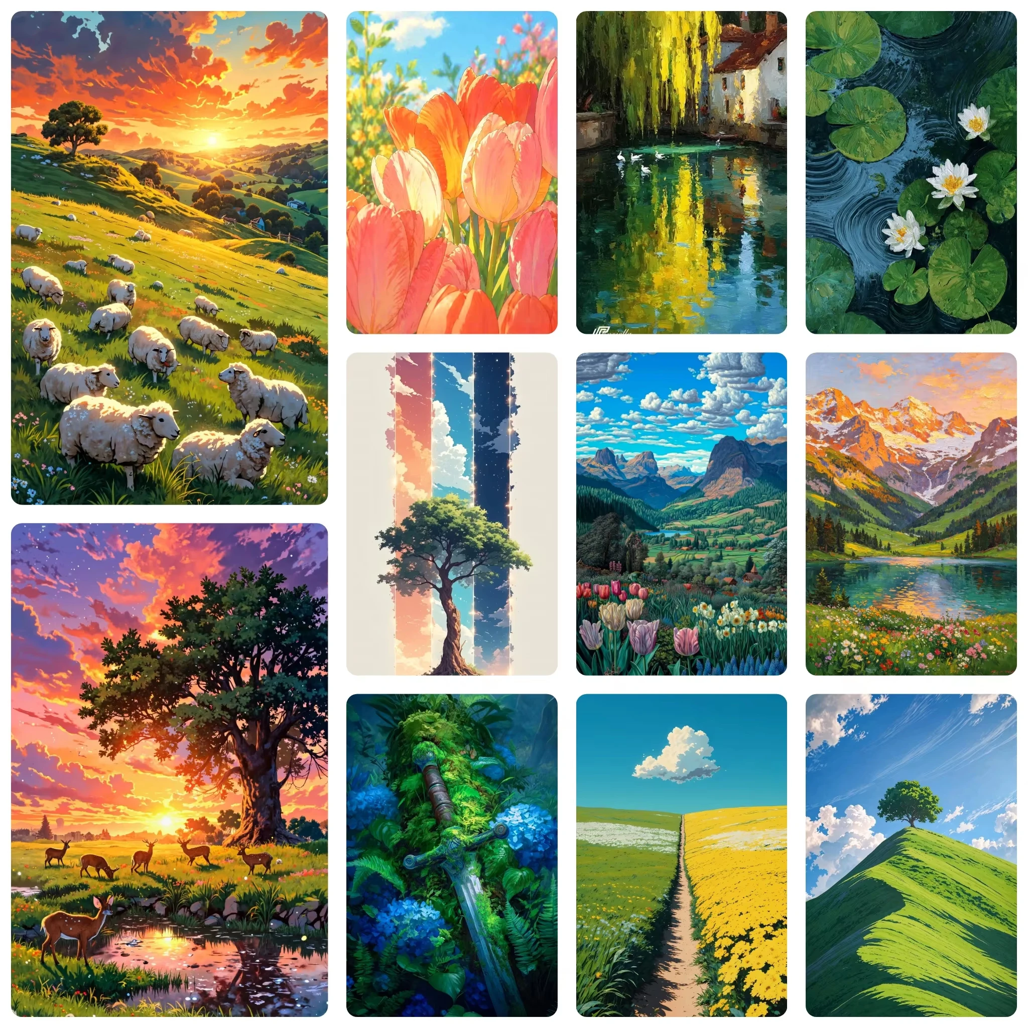 DIY Pastoral Landscape Diamond Painting, Idyllic Meadow Sheep And Sunset Nature Art For Living Room Wall Decoration Gift