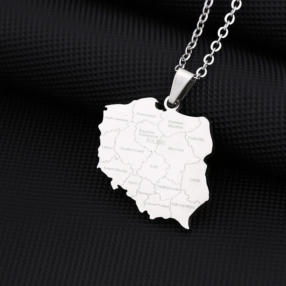 Fashion Poland Map With City Name Pendant Necklace For Women Men Stainless Steel Polish Party Birthday Charm Jewelry Gifts