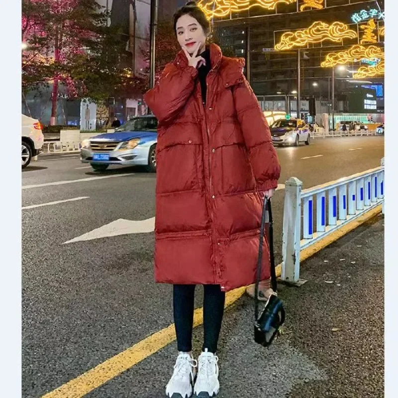 2025 New Women Winter Down Jacket Loose Thickened Overcoat White Duck Down Coat Clothing Mid length version Hooded Outwear