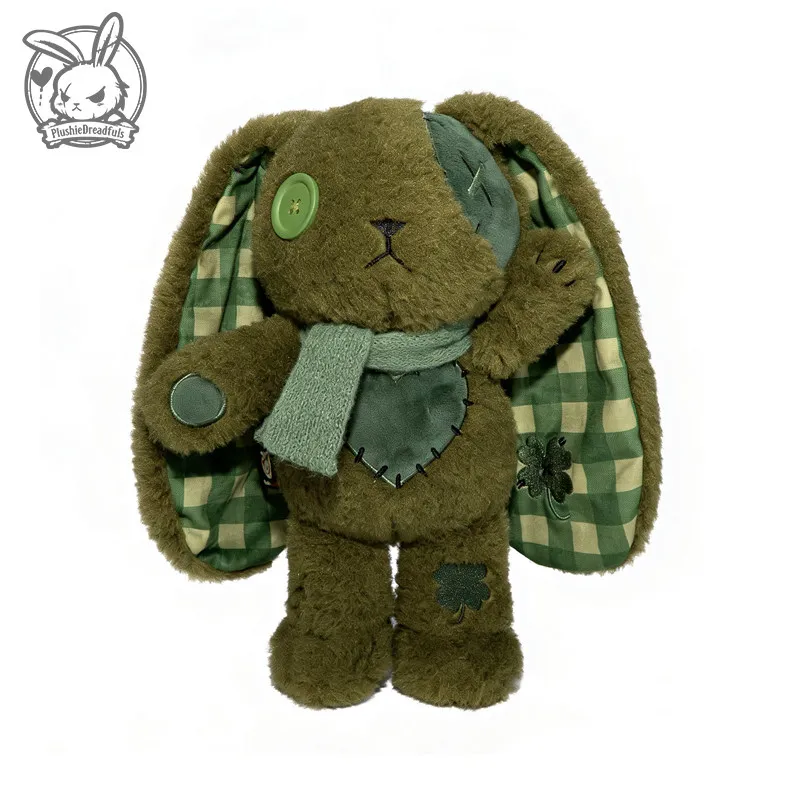 Plushie Dreadfuls Stuffed Bunny Plush Green Checkered Long Ear Four Leaf Clover Plush Doll Room Decoration Surprise Gift