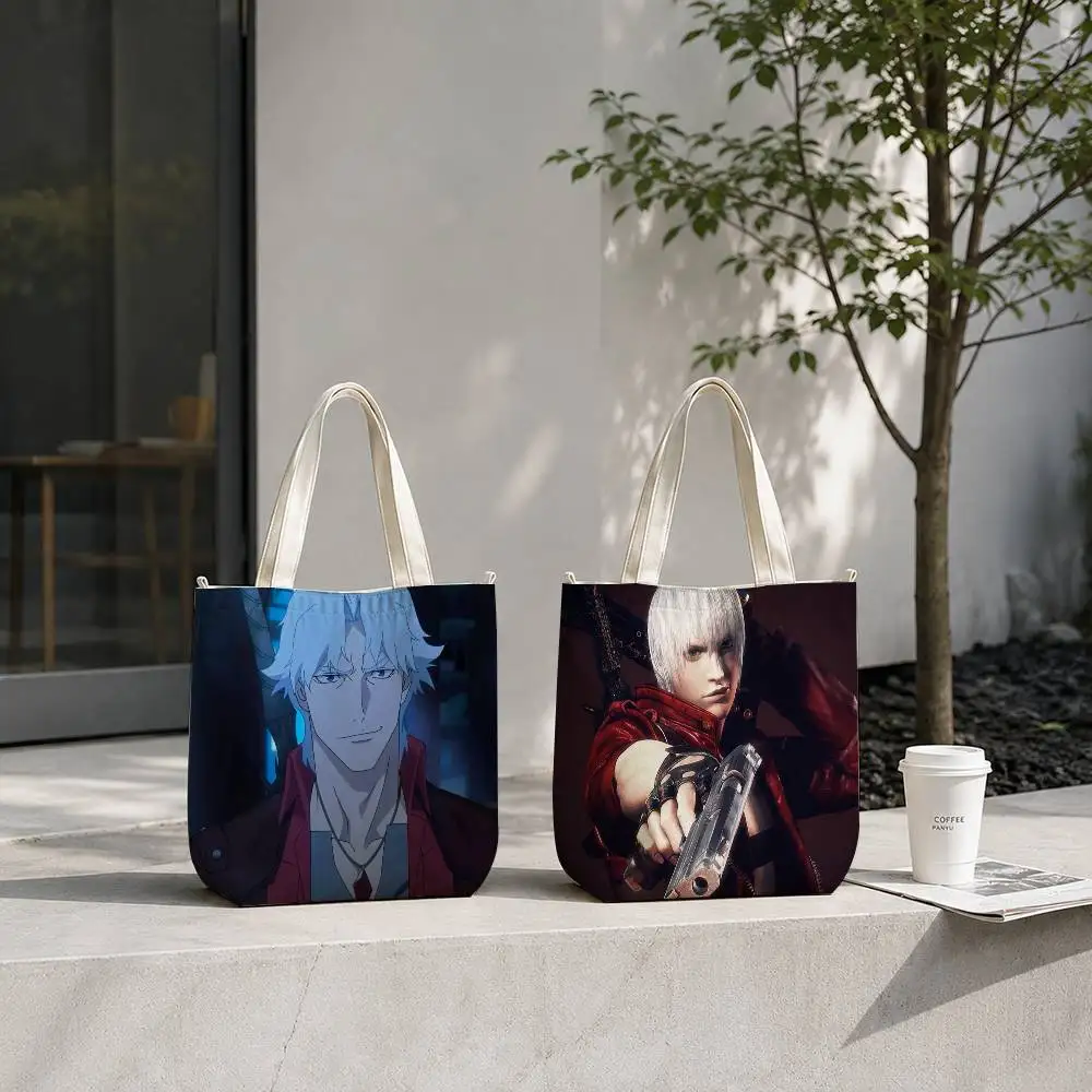 D-Dante D-Devil May C-Cry Tote Bag for Women Reusable Shopping Tote Bag Zippered Shoulder Bags Print