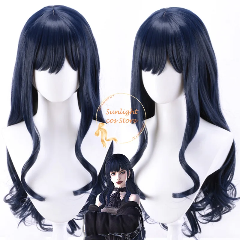 

Gaia Cosplay FFXIV Final Fantasy XIV 14 Cosplay FF14 Gaia Wig 80cm Long Dark Blue Curly Heat Resistant Party Wigs + Free Wig Cap